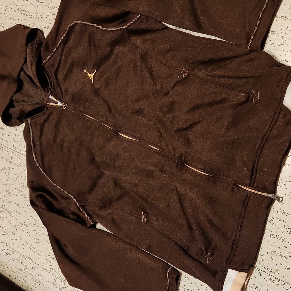 Air Jordan Embroidered Jumpman Logo Full Zip Sweater Vintage Y2K Brown And Gold - Picture 2 of 15